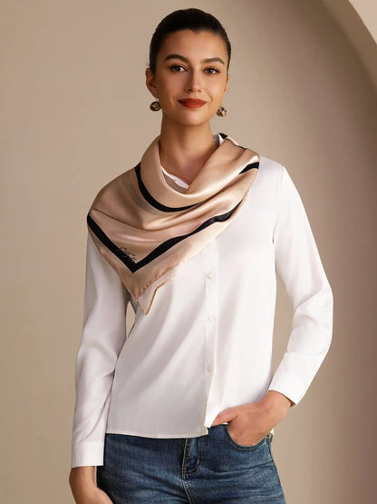 100% Mulberry Silk Geometric Block Pattern Scarf - Size 90x90cm