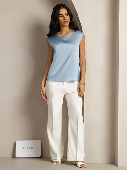 19Momme Women's Silk Cap Sleeve Round Neck Top