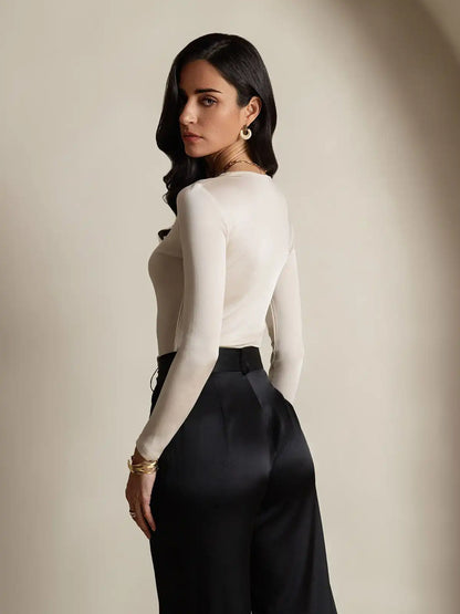 Women's Silk Long Sleeve Round Neck Top