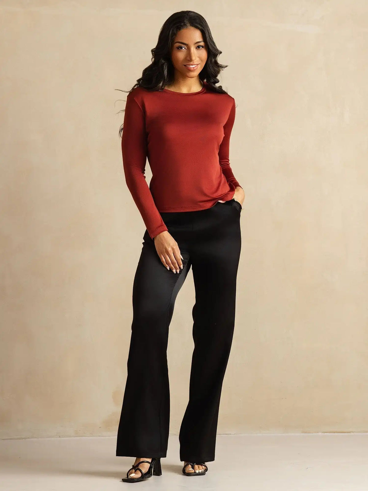 Women's 100% Mulberry Silk Long Sleeve Crew Neck Top