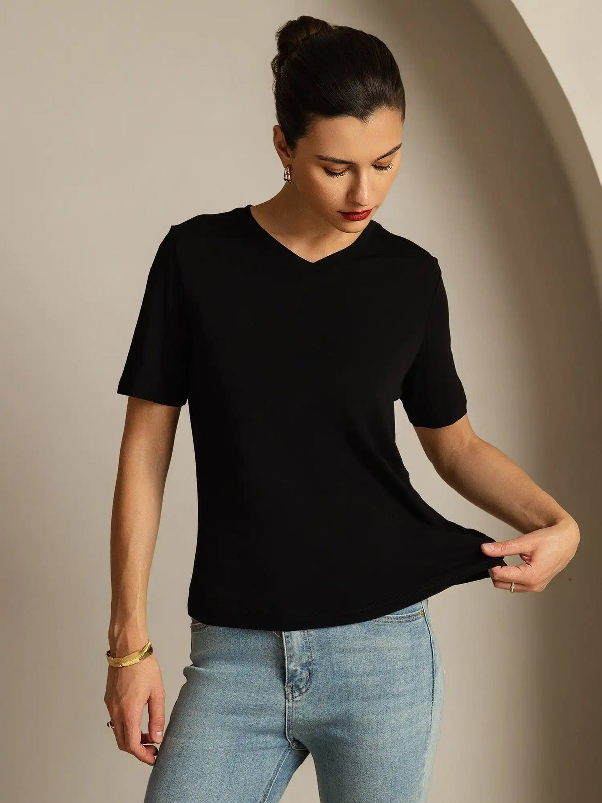 Clearance - 100% Mulberry Silk V-Neck Women's T-Shirt
