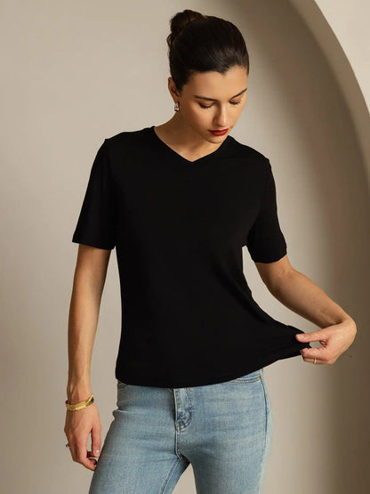 Clearance - 100% Mulberry Silk V-Neck Women's T-Shirt
