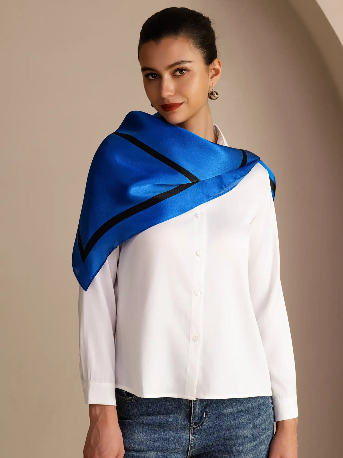 100% Mulberry Silk Geometric Block Pattern Scarf - Size 90x90cm