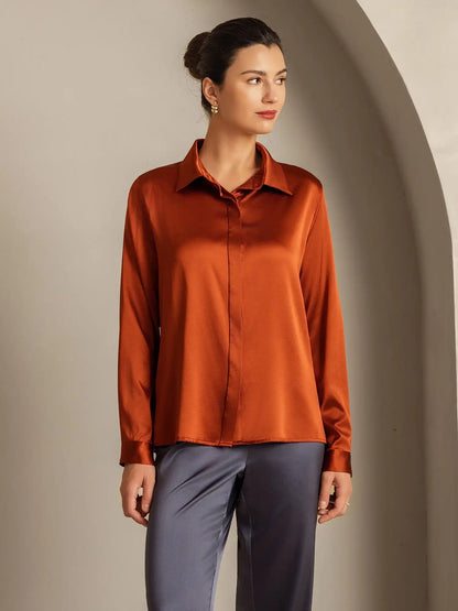 Clearance - 19Momme Silk Long Sleeve Lapel Collar Women's Shirt