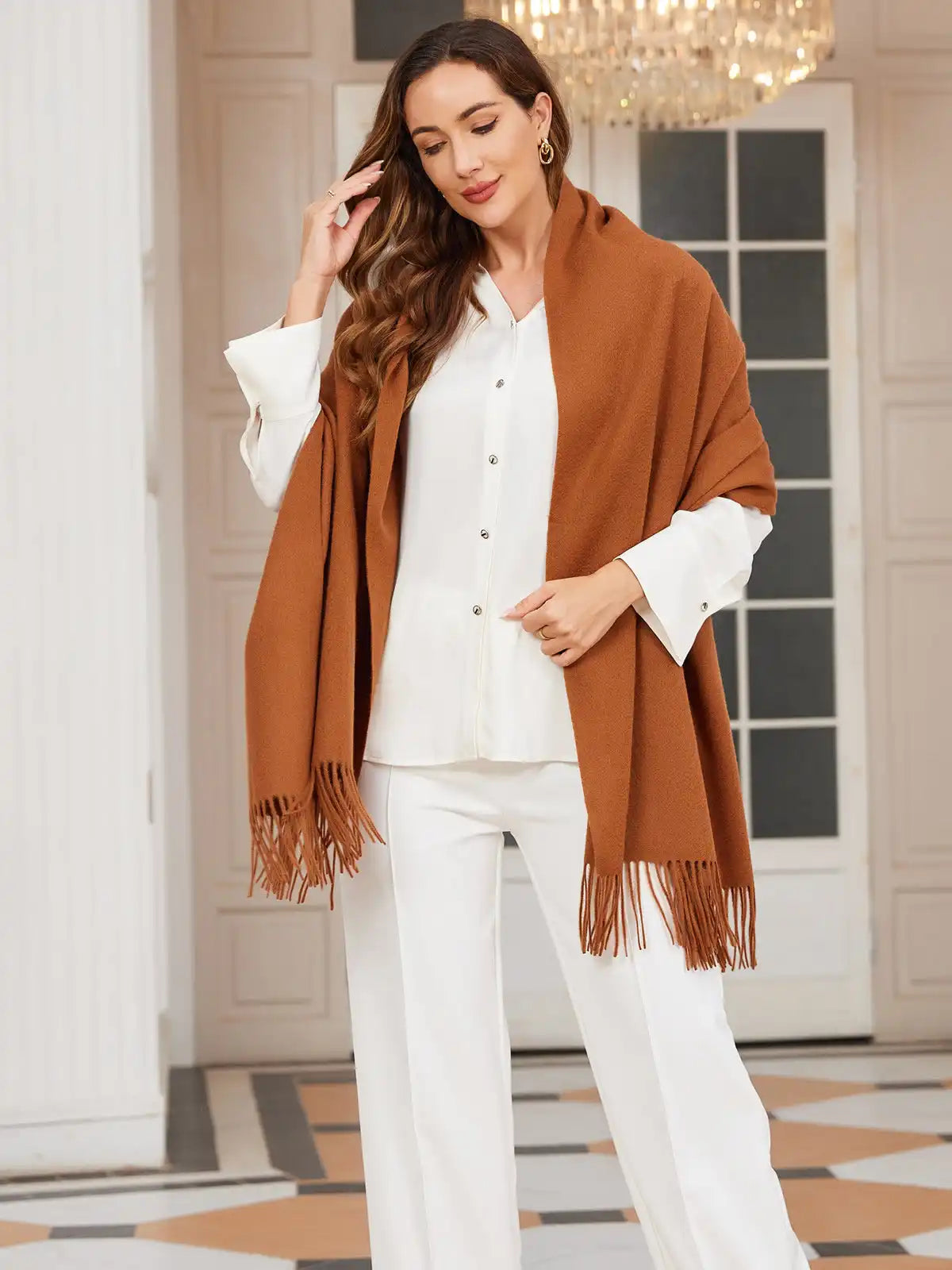 Clearance-Pure Wool Scarf Shawl w/ Fringed Decoration 200x70cm/79