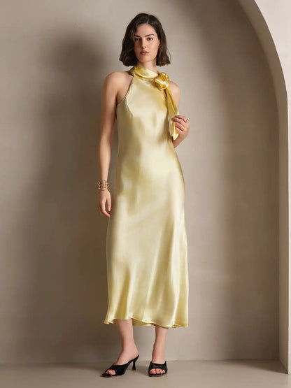 19Momme Silk Sleeveless Tie Neck Midi Dress