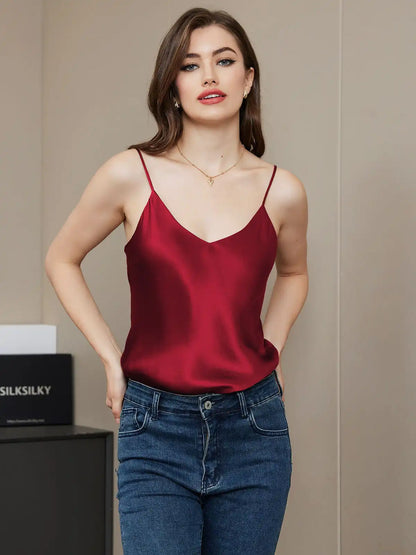 100% Mulberry Silk Spaghetti Strap V Neck Camisole Top