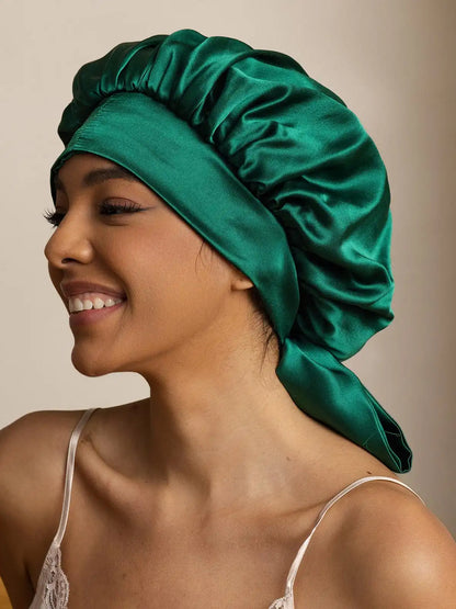 100% Mulberry Silk  Casual Bonnet with Long Ribbons (Two-tone and Double-sided)