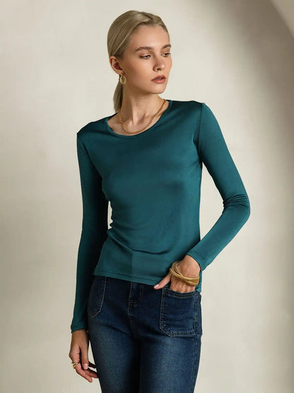 Women's Silk Long Sleeve Round Neck Top
