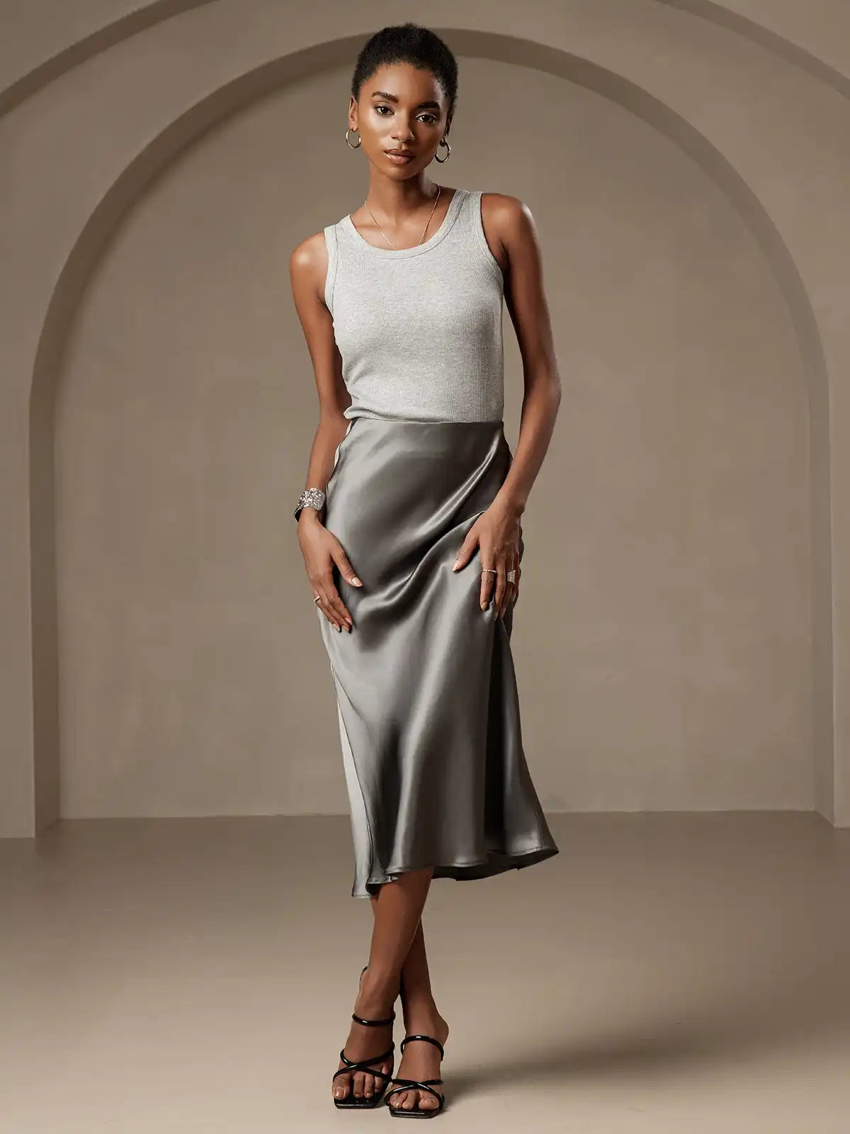 100% Mulberry Silk Stretch Long Straight Skirt