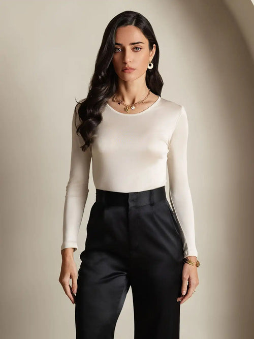 Women's Silk Long Sleeve Round Neck Top