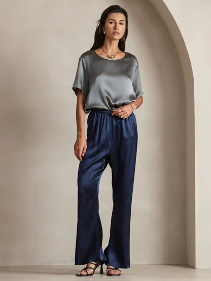 Clearance - Women's Pure Silk Short Sleeve Round Neck T-Shirt