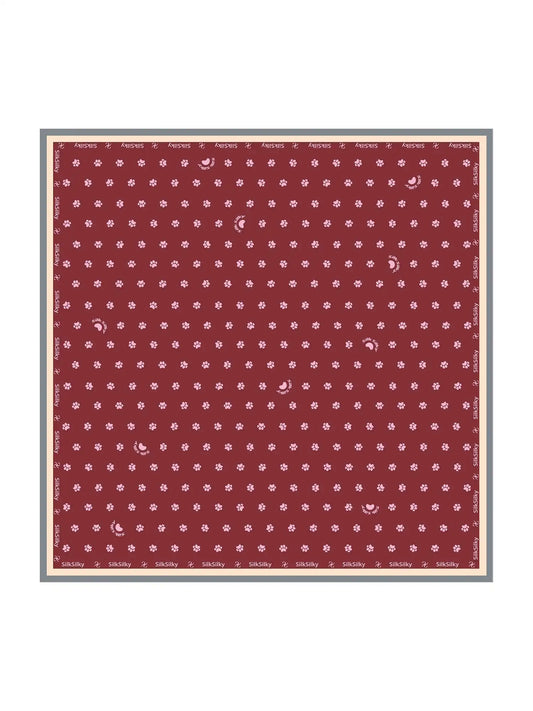 100% Mulberry Silk Paw Print Square Scarf - Size 90x90cm