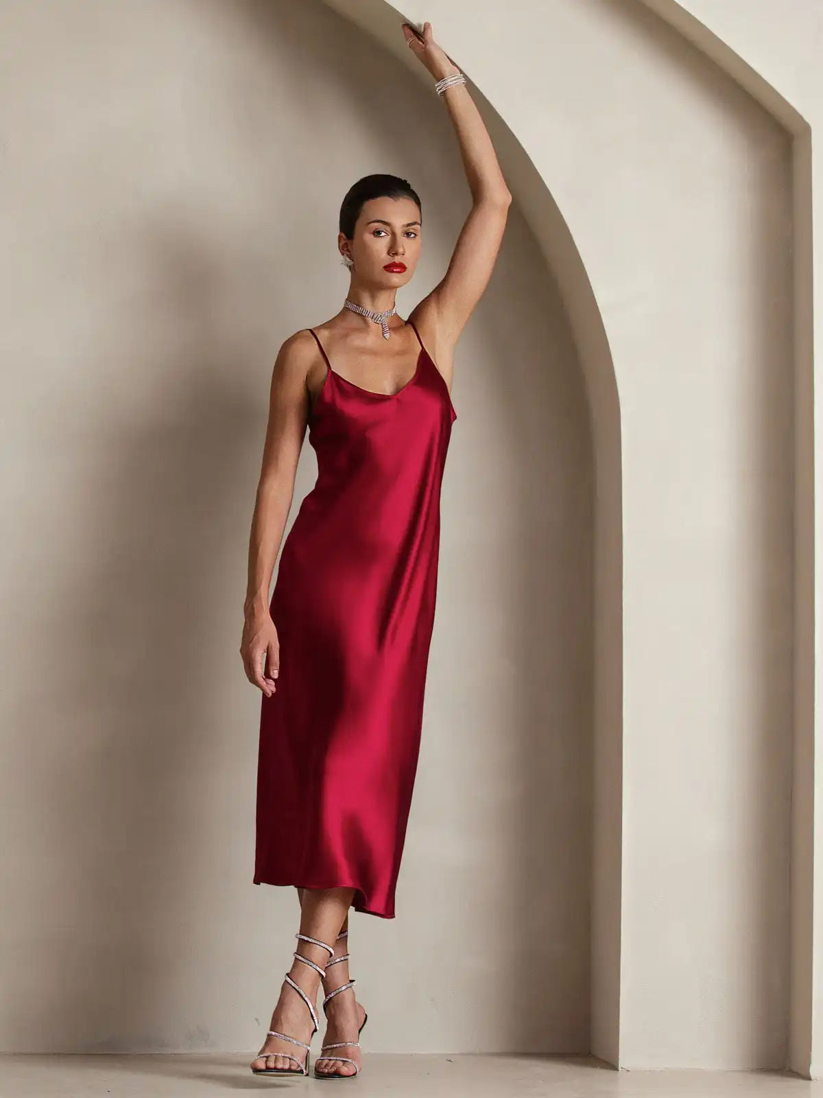 100% Mulberry Silk Spaghetti Strap Midi Long Dress