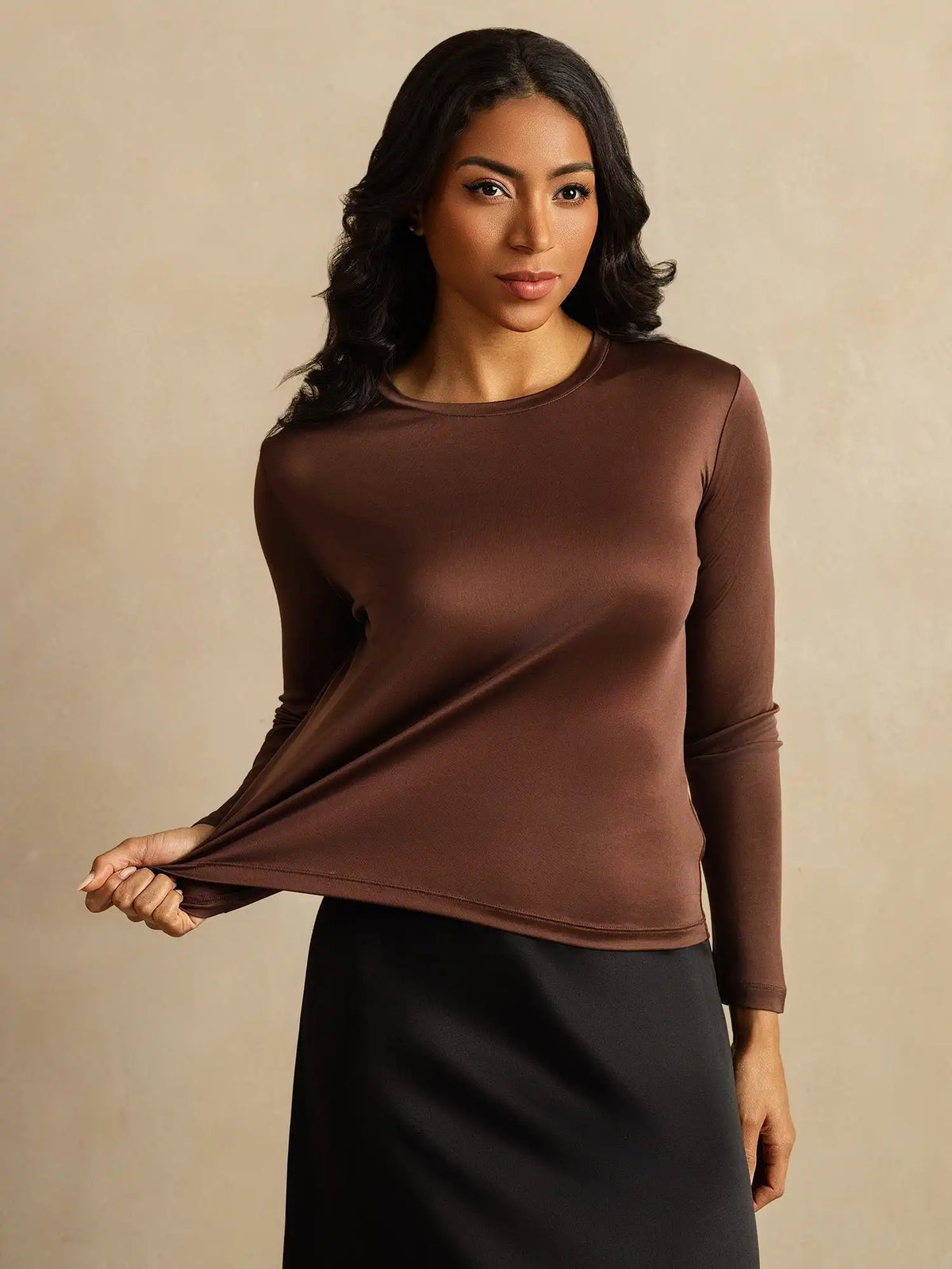 Women's 100% Mulberry Silk Long Sleeve Crew Neck Top