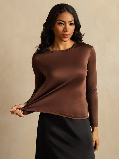Women's 100% Mulberry Silk Long Sleeve Crew Neck Top