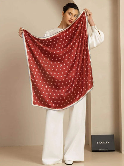 100% Mulberry Silk Paw Print Square Scarf - Size 90x90cm