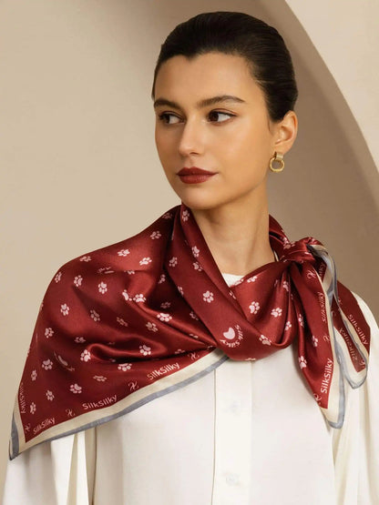 100% Mulberry Silk Paw Print Square Scarf - Size 90x90cm