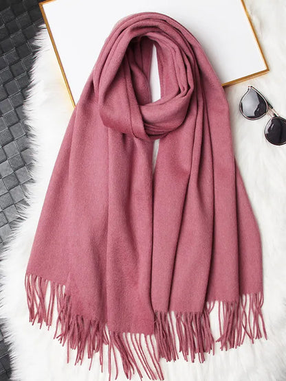 Clearance-Pure Wool Scarf Shawl w/ Fringed Decoration 200x70cm/79