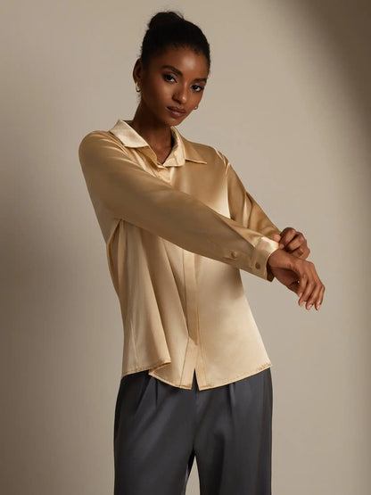 Clearance - 19Momme Silk Long Sleeve Lapel Collar Women's Shirt