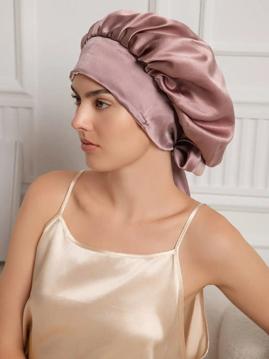 100% Mulberry Silk  Casual Bonnet with Long Ribbons (Two-tone and Double-sided)