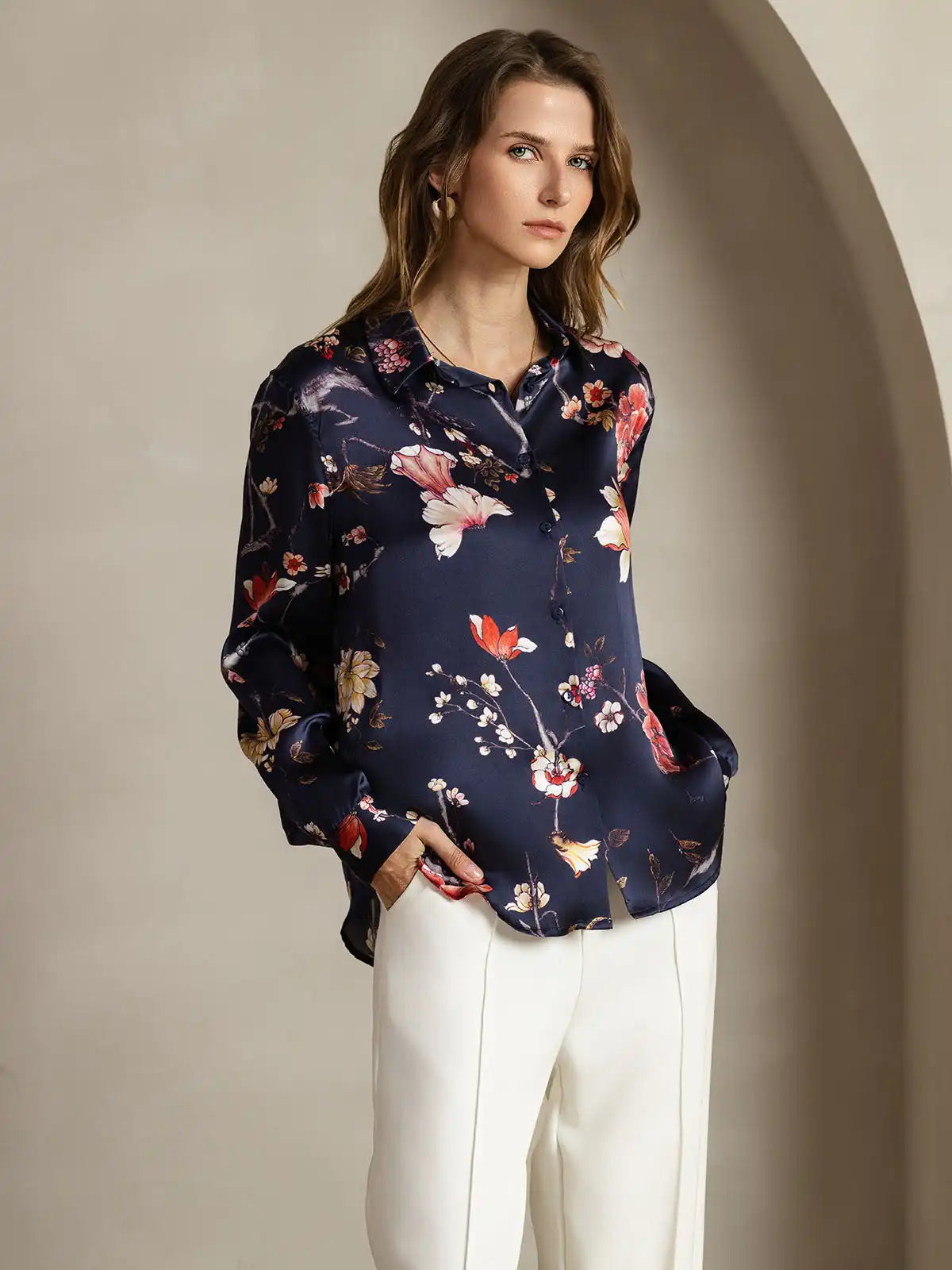 Women’s 19 Momme Silk Long Sleeves Button-Up Shirt