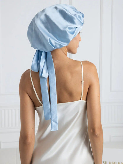 100% Mulberry Silk Elegant Bonnet with Long Ribbons