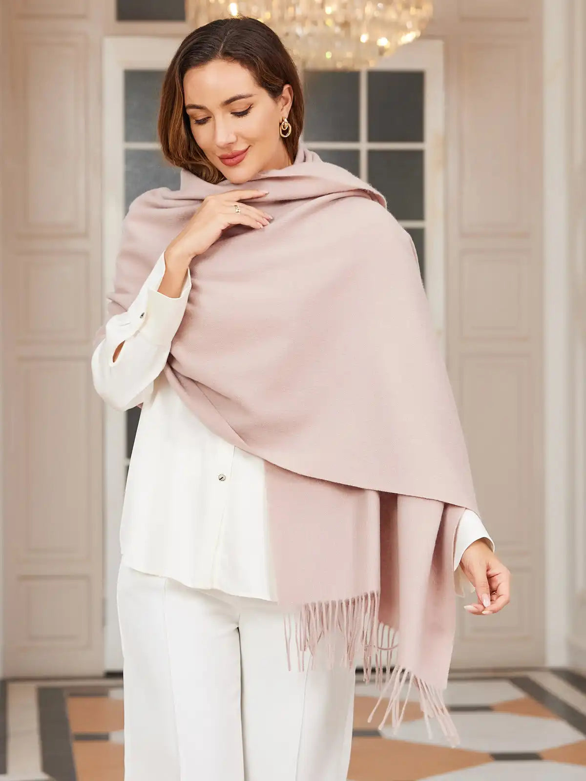 Clearance-Pure Wool Scarf Shawl w/ Fringed Decoration 200x70cm/79