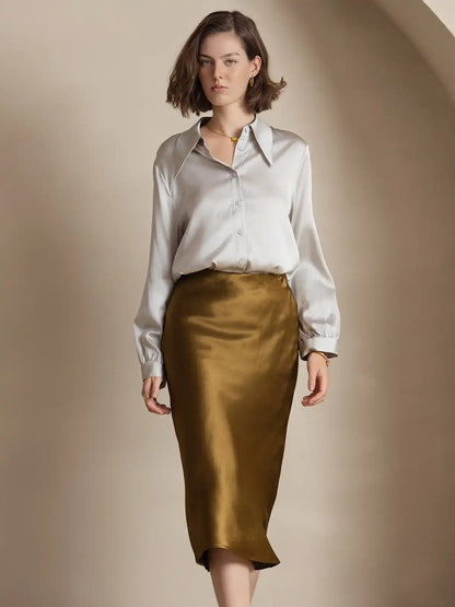 100% Mulberry Silk Stretch Long Straight Skirt