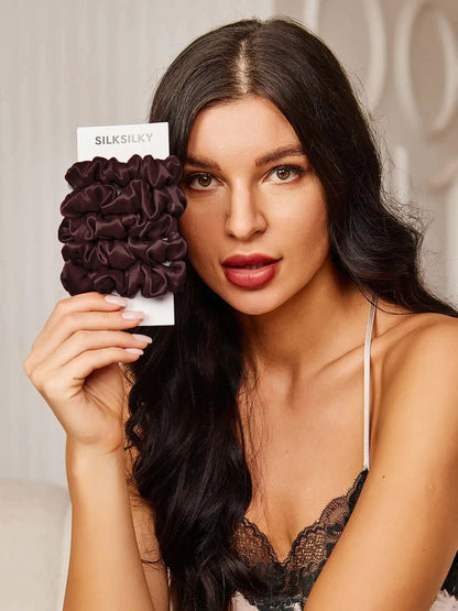 5Pcs Bundle 100% Mulberry Silk Classic Hair Scrunchies - 2cm