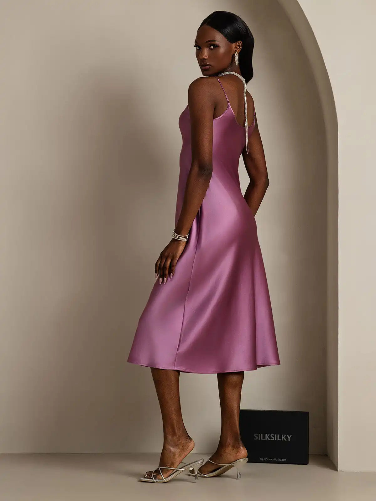 100% Mulberry Silk Spaghetti Strap Midi Long Dress