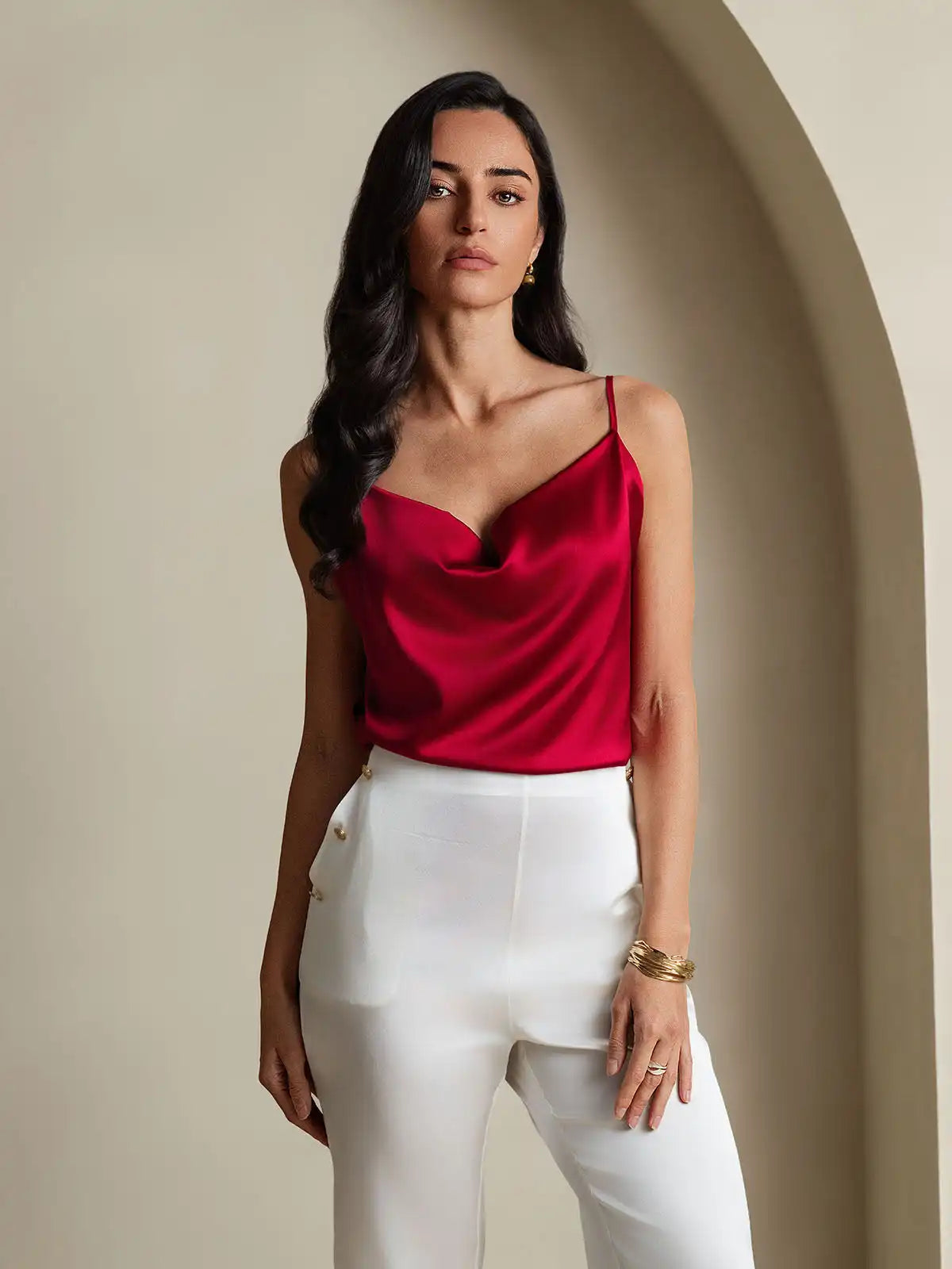 19Momme Silk Cowl Neck Camisole Top