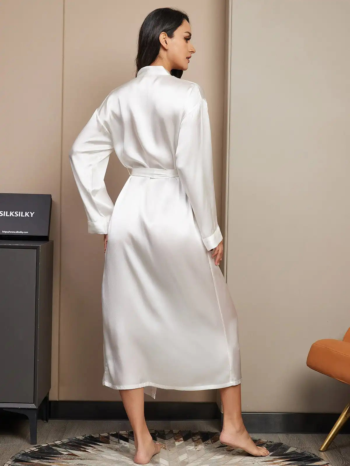 100% Mulberry Silk Long Sleeve Midi Women's Robe