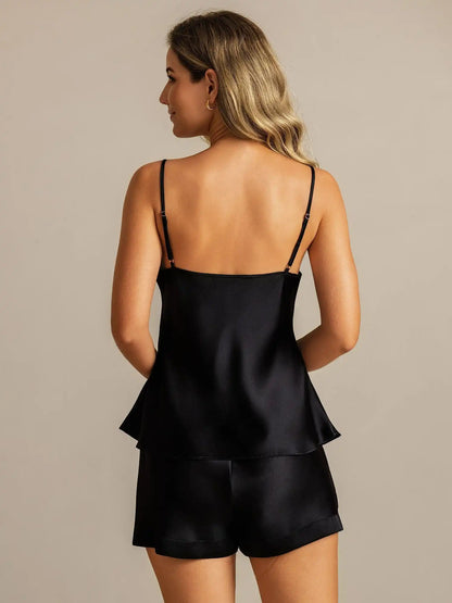 Pure Silk Spaghetti Strap V Neck Minimalist Camisole Set