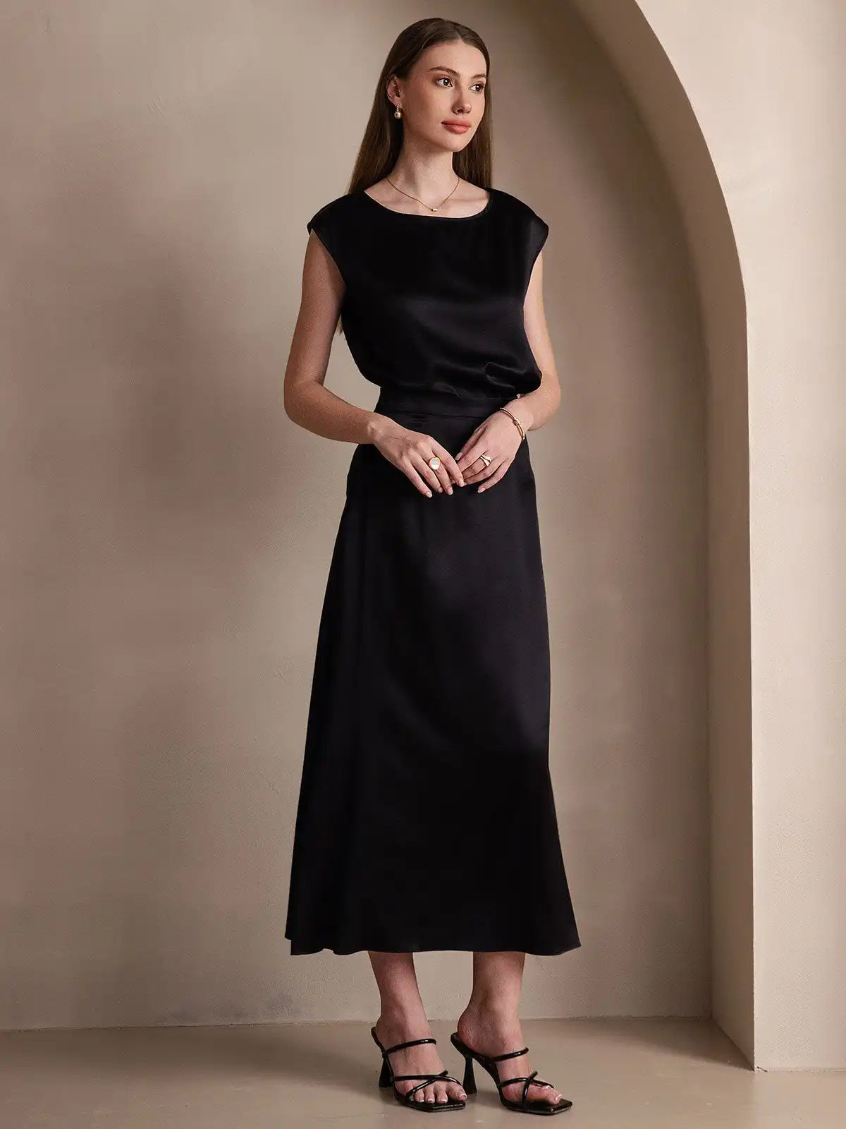 Clearance - 19Momme Silk A Line Maxi Skirt with Zipper Design