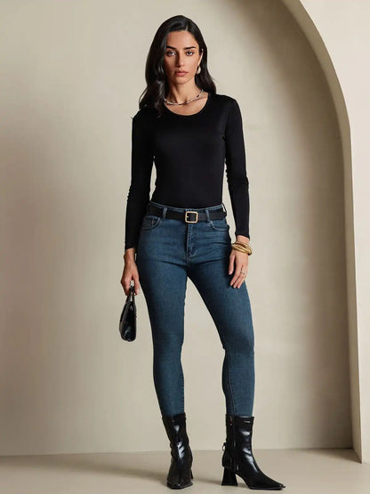 Women's Silk Long Sleeve Round Neck Top