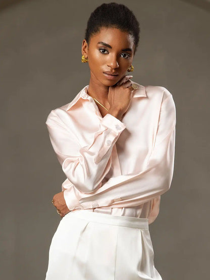 19Momme Silk Long Sleeve Lapel Collar Women's Shirt
