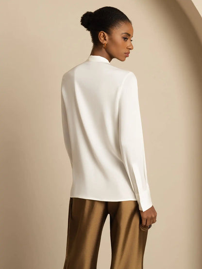 19Momme Silk Women's Tie Neck Long Sleeve Blouse