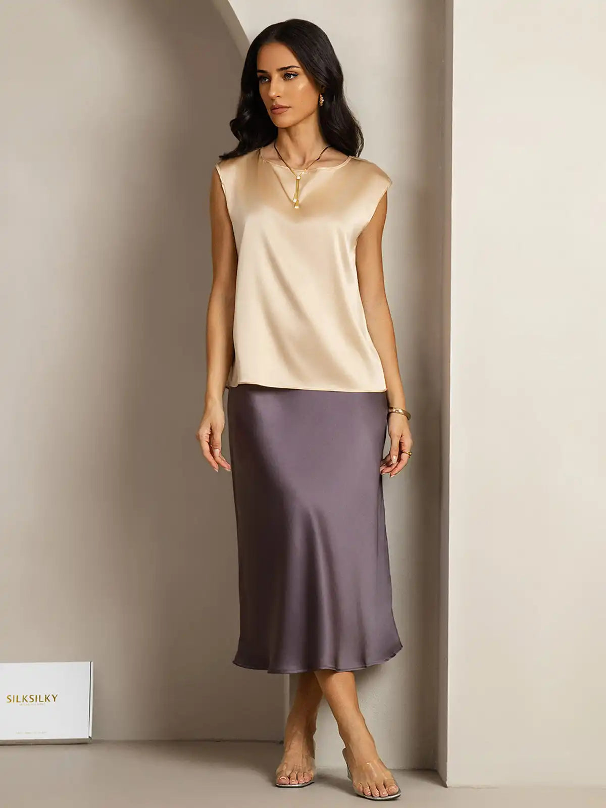 19Momme Women's Silk Cap Sleeve Round Neck Top