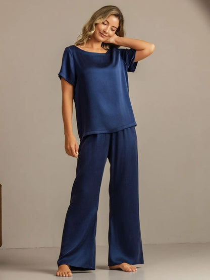 Clearance - 19Momme Women's Washable Silk Short Sleeve Scoop Neck Pajamas Set
