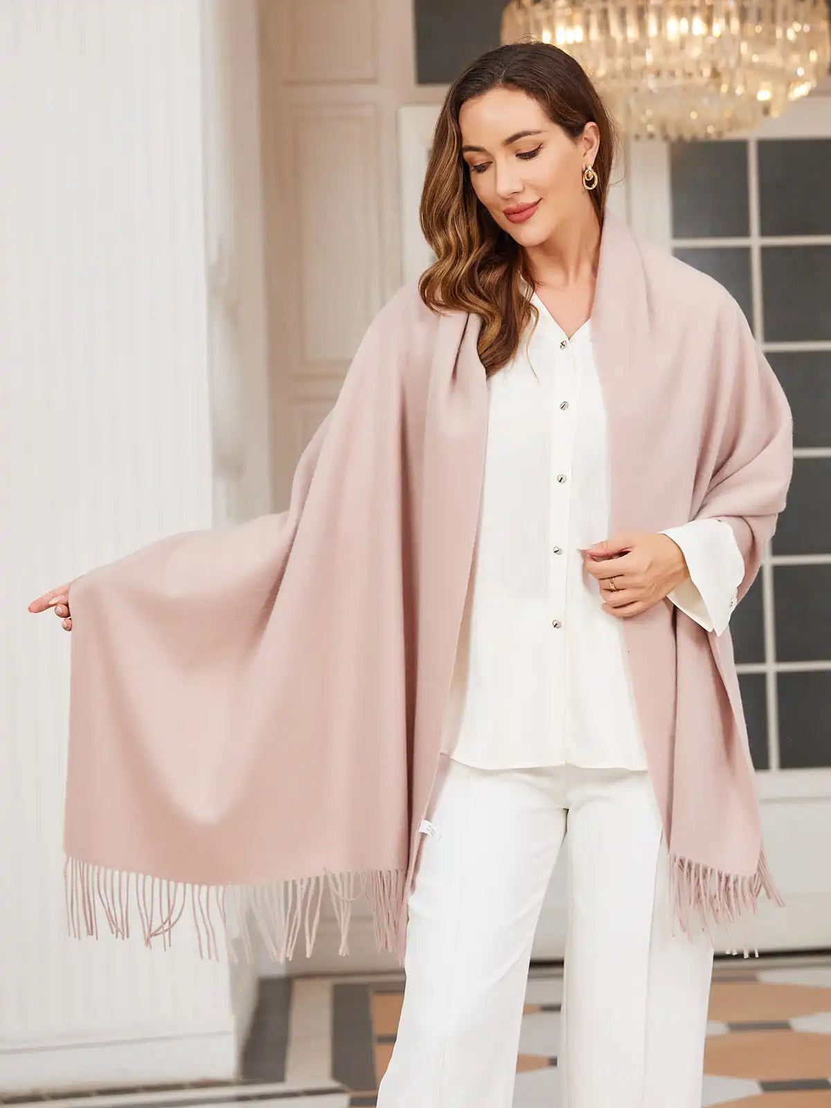 Clearance-Pure Wool Scarf Shawl w/ Fringed Decoration 200x70cm/79