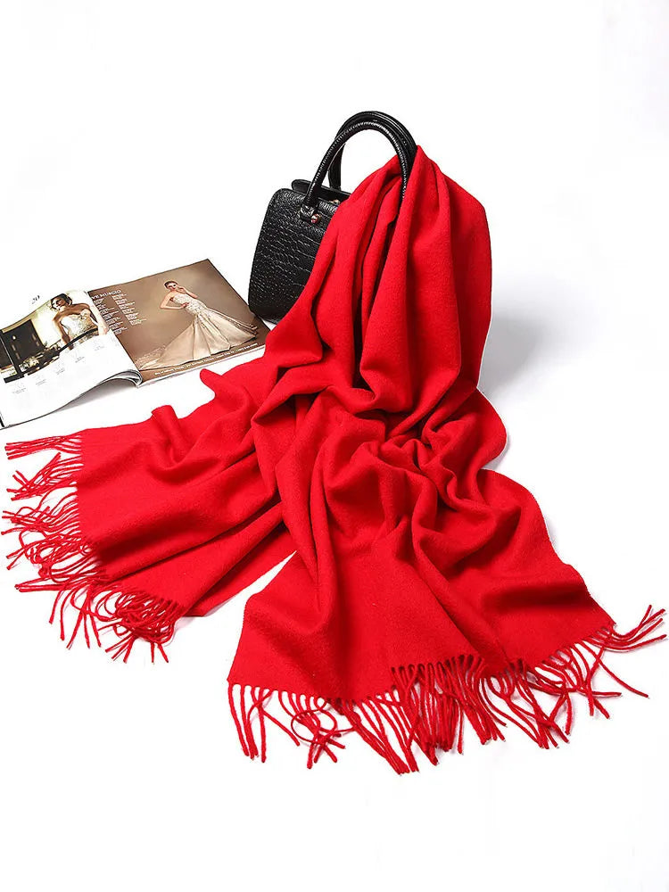 Clearance-Pure Wool Scarf Shawl w/ Fringed Decoration 200x70cm/79