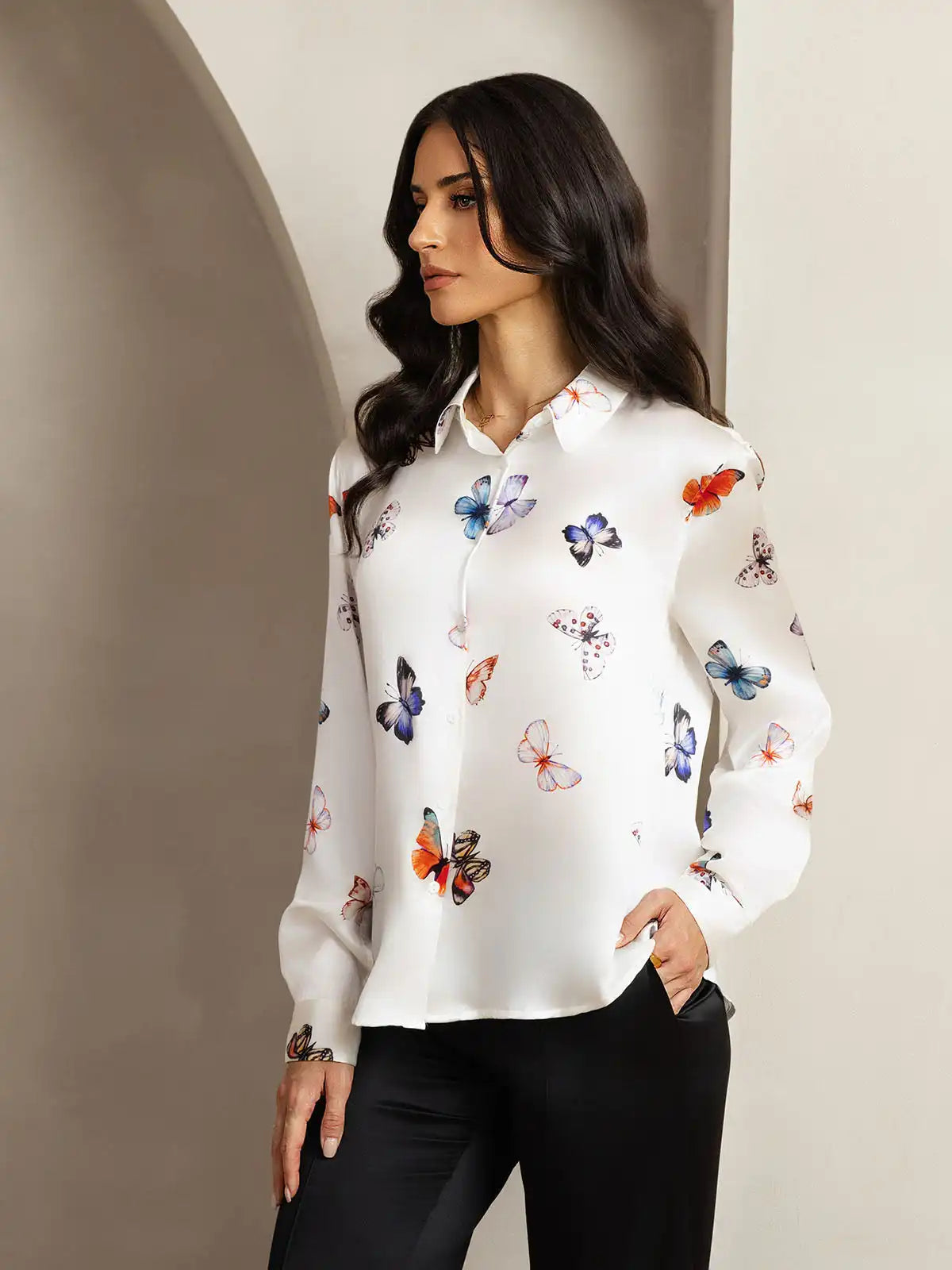 Women’s 19 Momme Silk Long Sleeves Button-Up Shirt