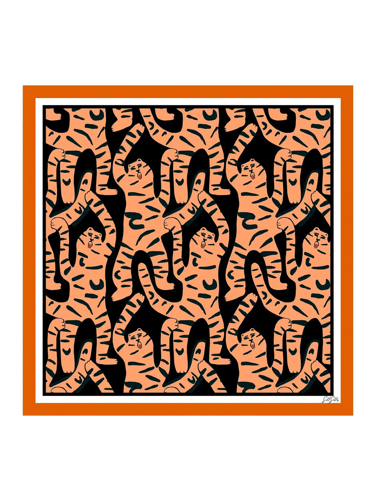 100% Mulberry Silk Tiger Pattern Scarf - Size 90x90cm