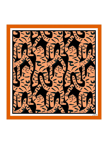 100% Mulberry Silk Tiger Pattern Scarf - Size 90x90cm