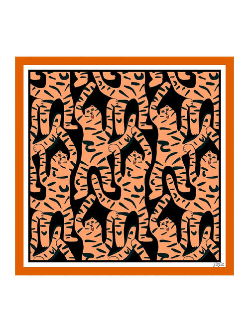 100% Mulberry Silk Tiger Pattern Scarf - Size 90x90cm