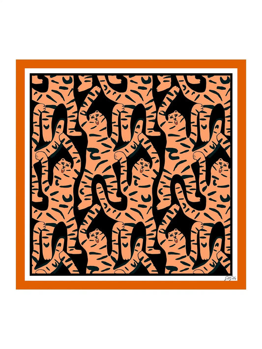 100% Mulberry Silk Tiger Pattern Scarf - Size 90x90cm