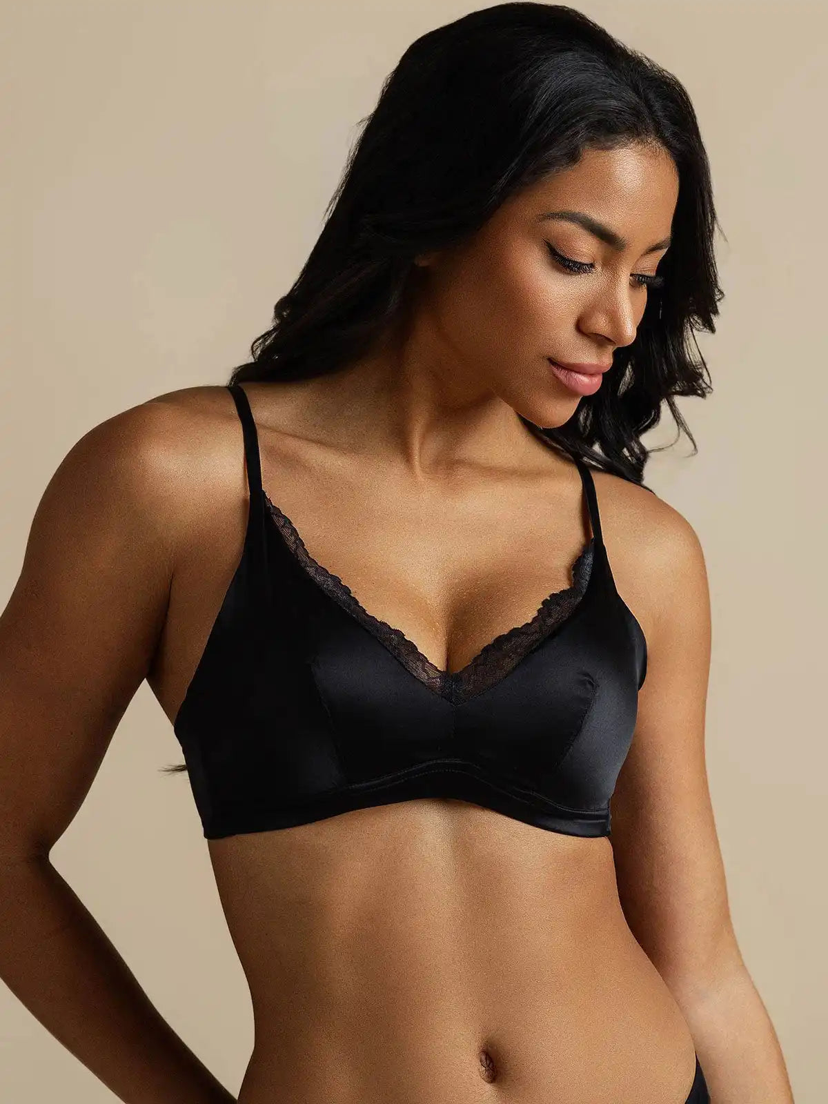 100% Mulberry Silk Classic Lace Trim Wireless Bra