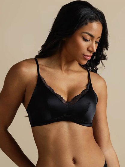 100% Mulberry Silk Classic Lace Trim Wireless Bra