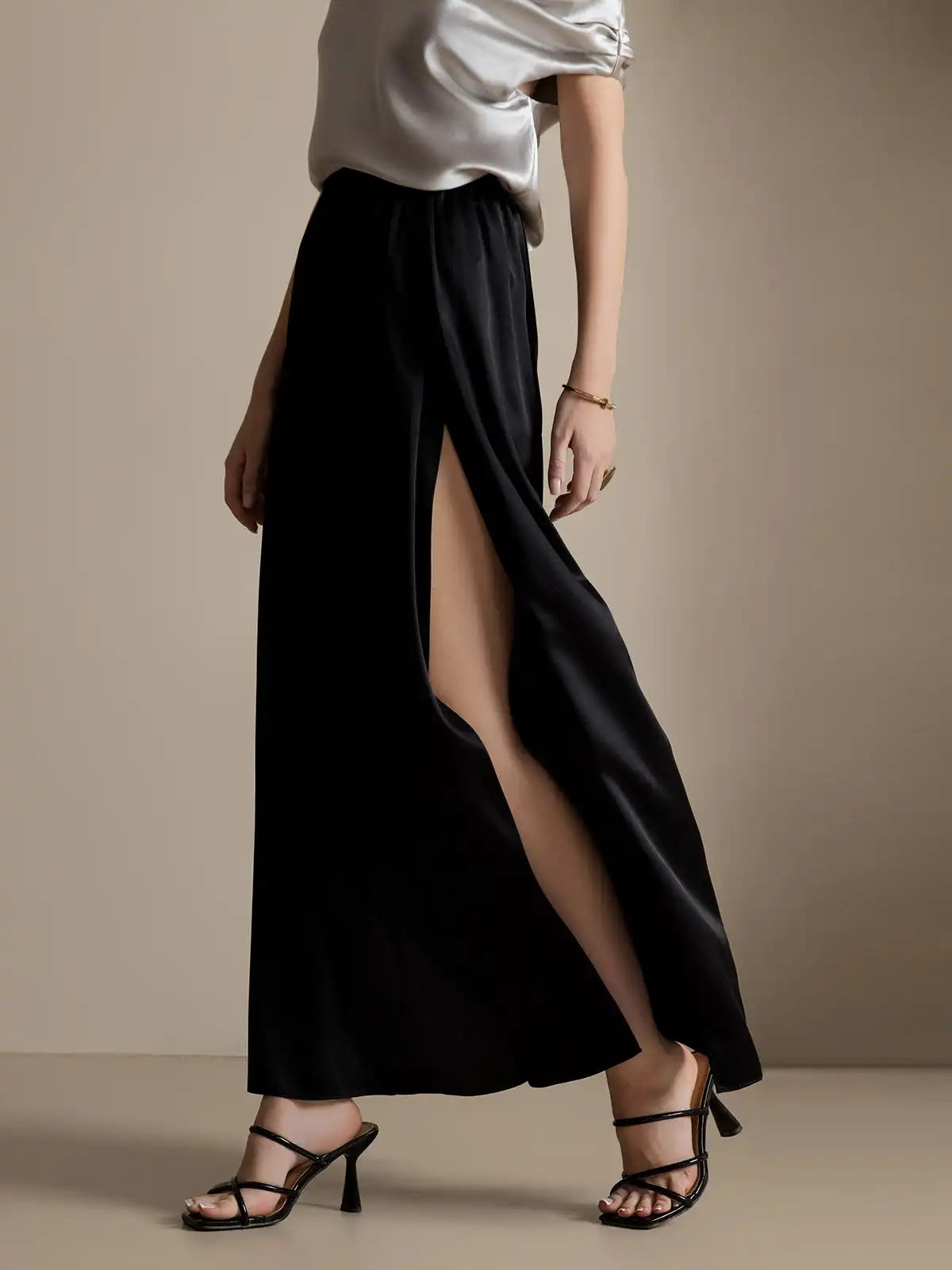 19Momme Silk Fashionable Flowy High-Slit Palazzo Pants